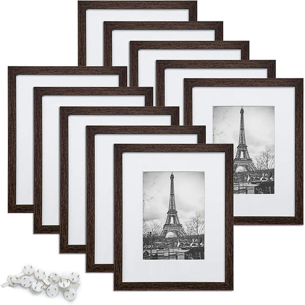 The Display Guys Affordable 2 Pieces 8X10 Black Wooden Photo Frames with Plexi Glass w/Mat for 5X7 Photo 